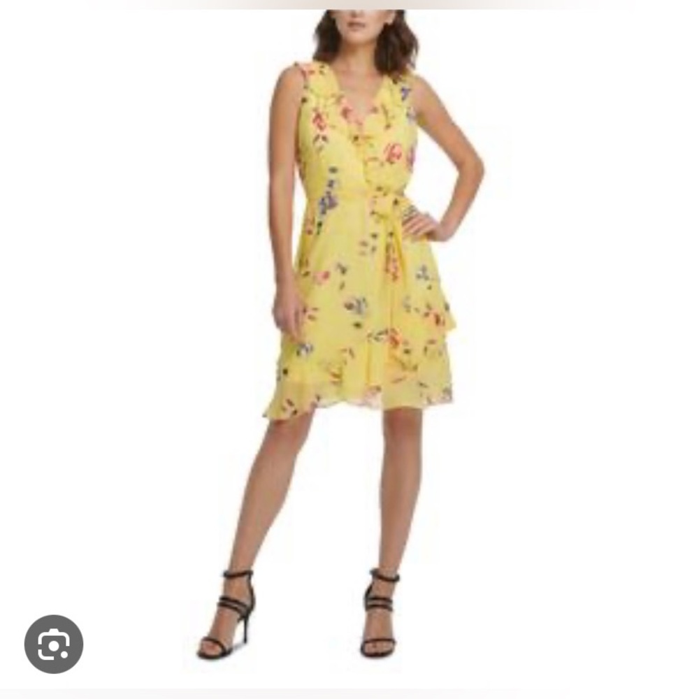Women’s Sleeveless  Floral Wrap Dress with Ruffle Detail